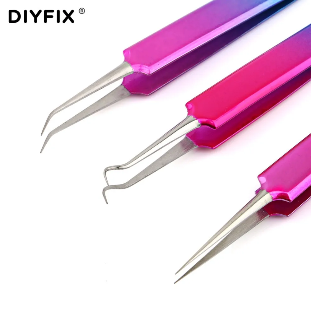 DIYFIX Acne Needle Tweezers Stainless Steel Blackhead Acne Remover Face Care Tool Extention False Eye Lash Eyelashes Hand Tools