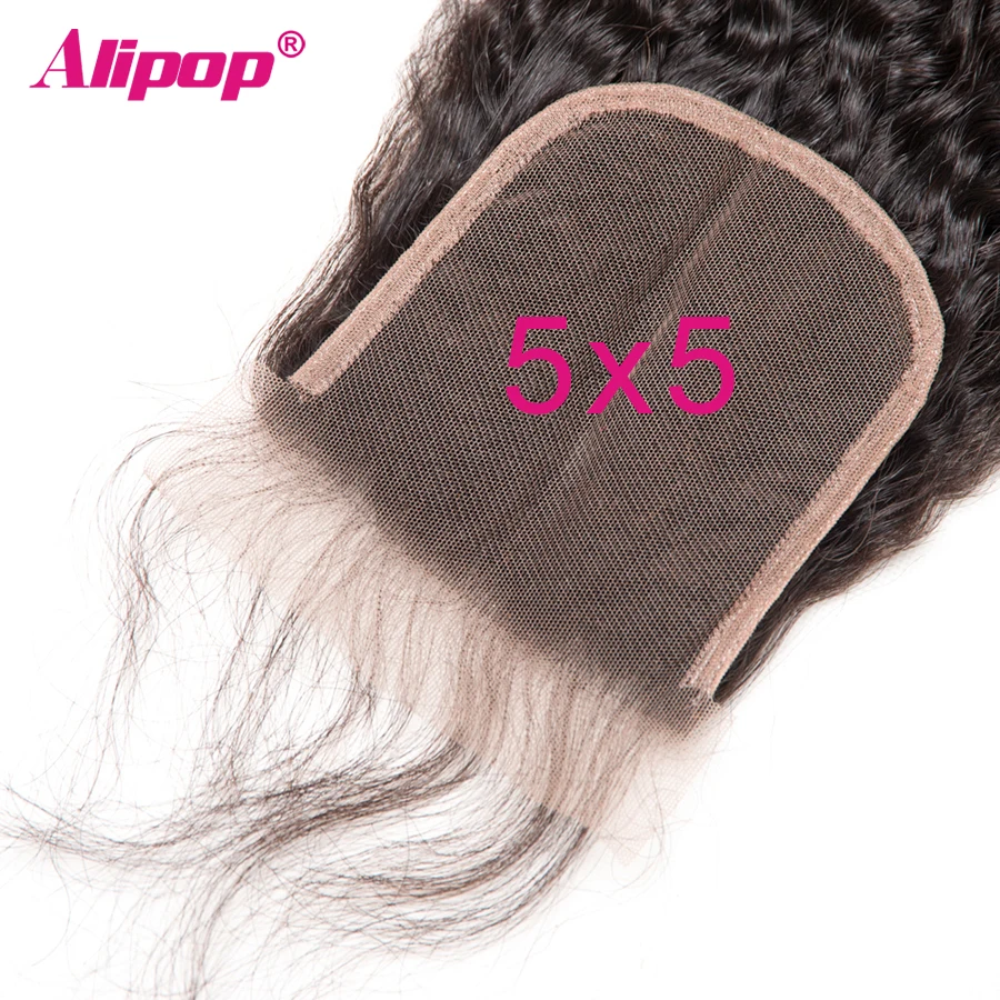 Kinky Straight 5x5 Lace Closure Pre Plucked With Baby Hair Brazilian Remy Human Hair Closure 10-20 Inches Swiss Lace Free Alipop