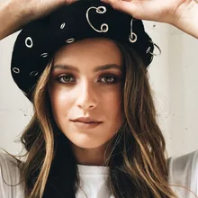 Винтажный женский шерстяной берет, Кепка в стиле хип-хоп, панк, металлическое кольцо, обруч, плоский берет, кепка, элегантный женский французский головной убор, весна-зима