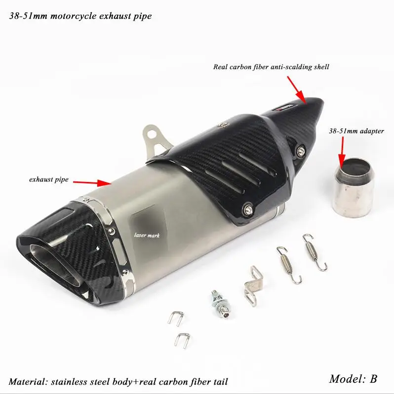 Универсальный глушитель выхлопной трубы мотоцикла наконечник трубы дБ убийца модифицированный 38 мм-51 мм мото хвост Настоящее углеродное волокно глушитель системы - Цвет: B