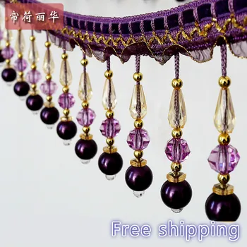 

African Lace Fabric 6m A lot Crystal Beaded trim for curtains Fabric Curtain Lace ribbon 15cm Width Accessary Wedding Deco
