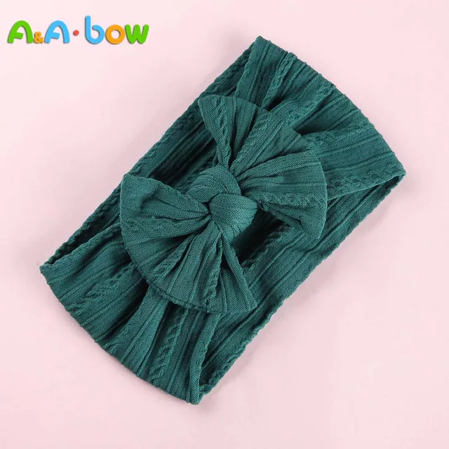1pcs Cable Knit Nylon Bow Headwrap, One size fits all nylon headbands, wide nylon headbands, baby headbands, Knot bow headwear A2NSNSFB-9592-22