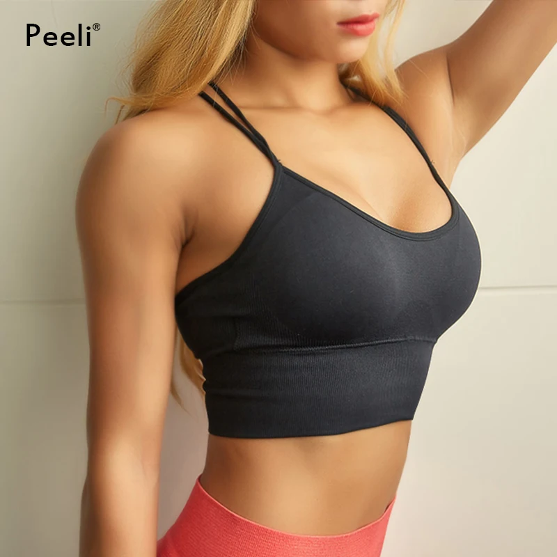 

Strappy Yoga Bra Padded Shockproof Fitness Women Sport Top Push Up Sports Bra Plus Size Gym Crop Top Sports Bh Running Underwear