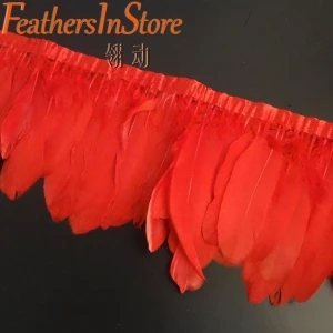 Разноцветное украшение из гусиных перьев 2 метра/шт окрашенное гусиное перо ленты/15-18 см украшение из гусиных перьев - Цвет: Red