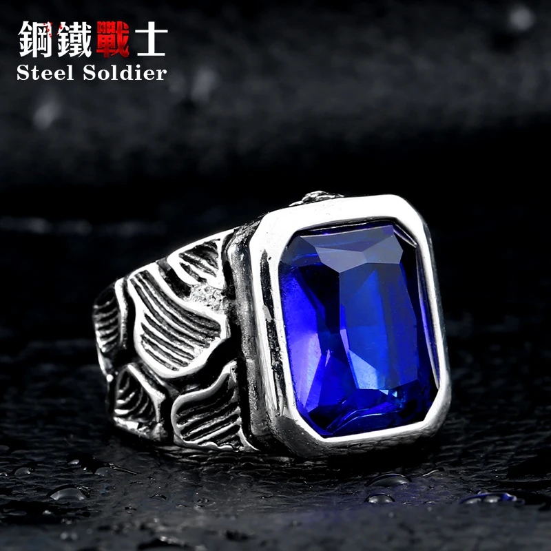 Мужское кольцо из нержавеющей стали с красным/синим камнем|men stone rings|stone ringdesigner ring