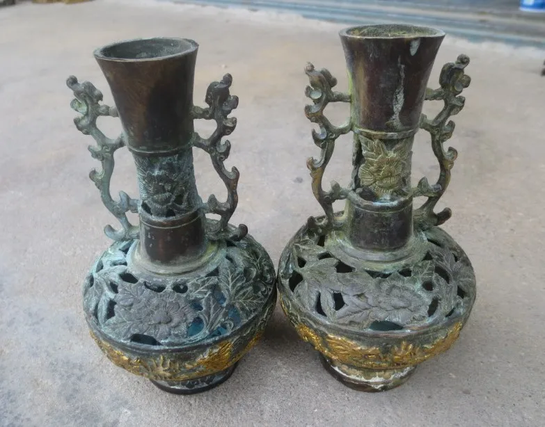 

Collect 1 Pair Of Chinese Old Bronze Hollow Pattern Vase Free Shipping