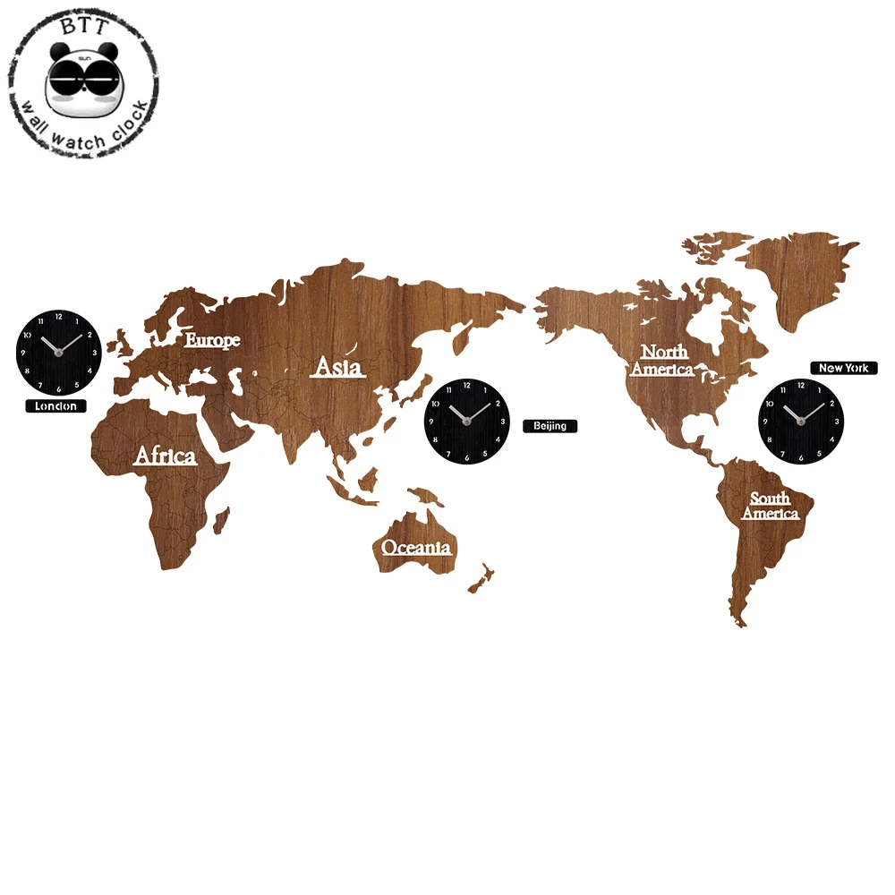 

New Creative World Map Wall Clock Wooden Large Wood Watch Wall Clock Modern European Style Big Wall Clocks
