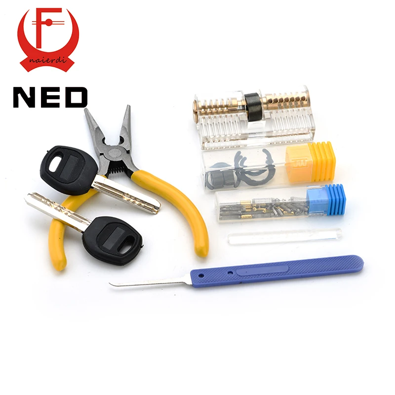 NAIERDI Removable Transparent DIY Lock Visible Pick Cutaway Practice View Padlock Training Skill Locksmith Hardware With AB Keys