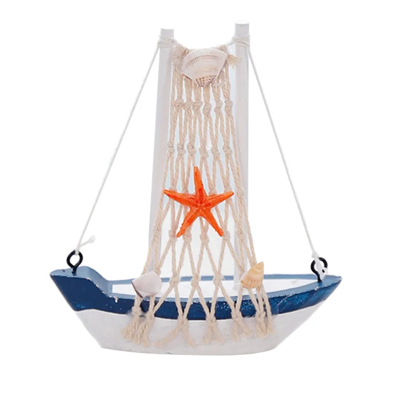 

Vintage Mediterranean Style Marine Nautical Wooden Blue Sailing Boat Ship Wood Crafts Party Room Home Decoration LFD