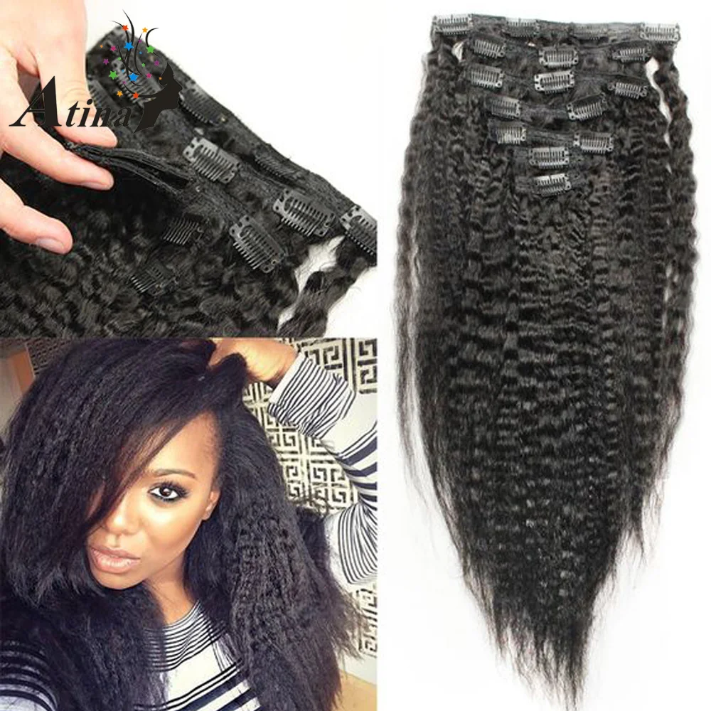 Coarse Yaki Kinky Straight Clip In Hair Extension 100 Brazilian Human