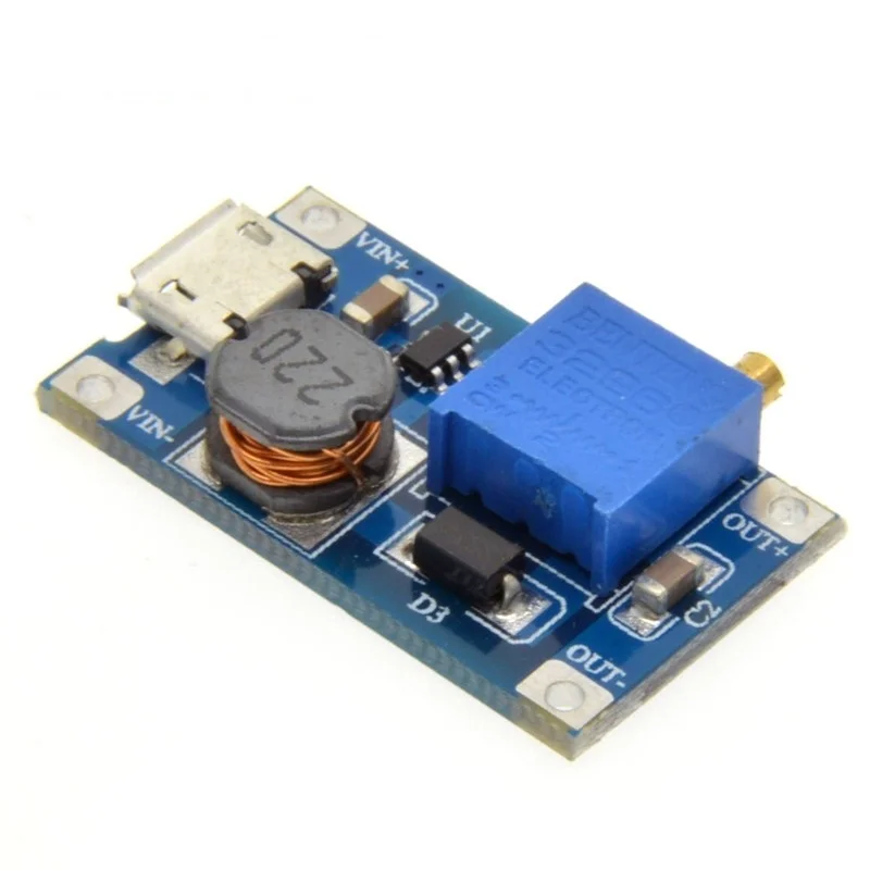

Thinary MT3608 2A Max DC-DC Step Up Power Module with MICRO USB Booster Power Module For Arduino 3.3V/5V to 5V/9V/12V/24V