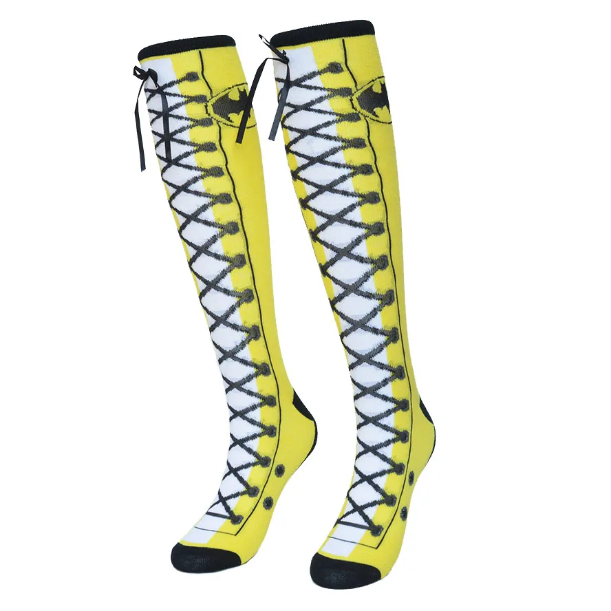 الجوارب النساء جوارب أسود الأصفر عباءة باتمان جورب القطن الركبة عالية الجورب حزب تأثيري الهيب هوب الكرتون التزلج الرياضة