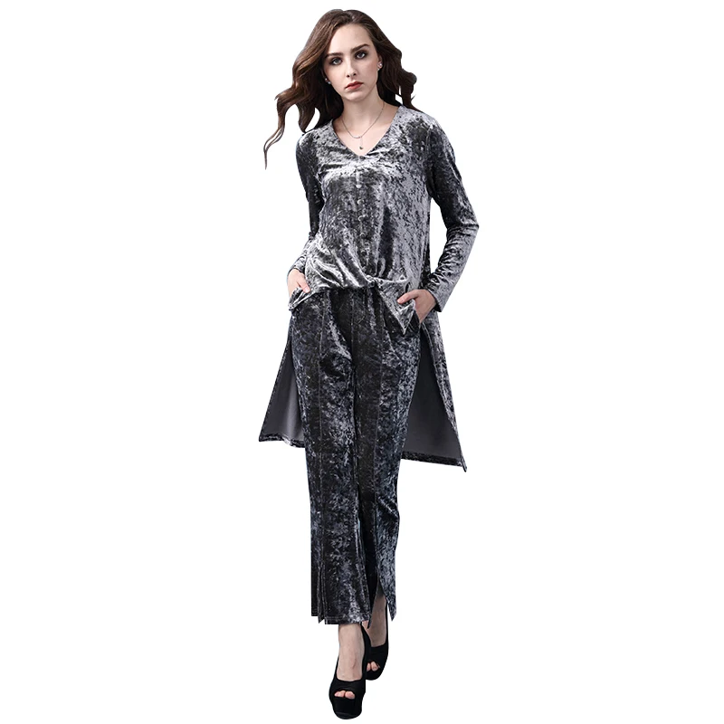 Buy INITIALDREAM Two Piece Outfit Velvet Set For Women