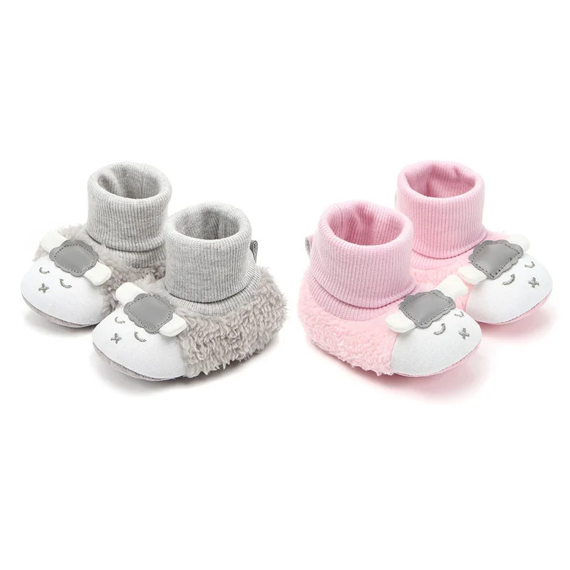 Детская обувь для малышей; тапочки для новорожденных из ягненка; зимние теплые меховые тапочки с ушками животных; Первые ходунки