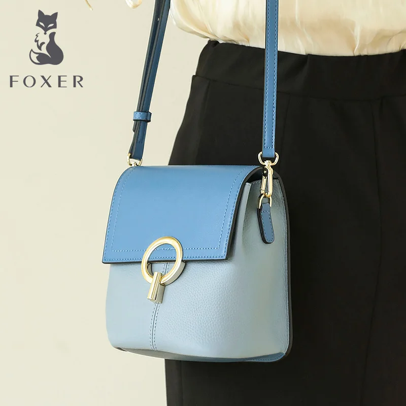 

FOXER Women Skin Small Qute Crossbody Bags Female Colorful Girl' Mini Bucket bag for Lady 2019 New Design Cowhide Messenger Bags