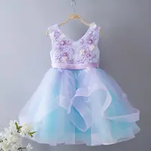 Аппликации платье с цветочным узором для девочек праздничное детское платье Вечерние Свадебное бальное платье в стиле «принцесс» для официальное мероприятие платье на день рождения От 1 до 12 лет