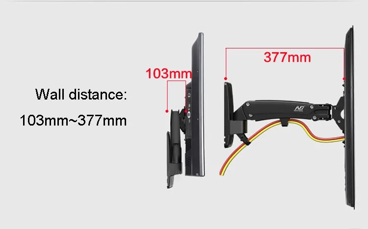 NB F350 алюминиевая газовая пружина 4"-50" ЖК-светодиодный настенный держатель для монитора с полным движением 17,6-35 фунтов(8-16 кг) черный