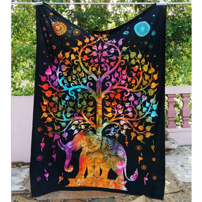 Elephant Tapestry Mandala Color Upholstery Printed Decorative Boho Wall Rug Curtain