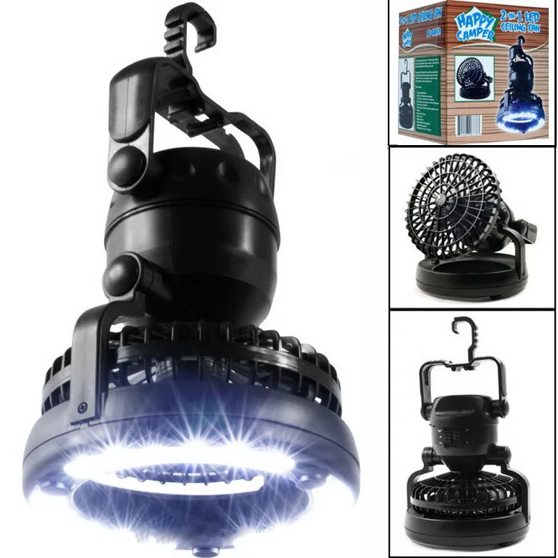 

Multifunctional 18 Led Bulbs Portable Lantern Led Lights electric fans 2 in 1 Camping Light Bright Tent Light with Hook