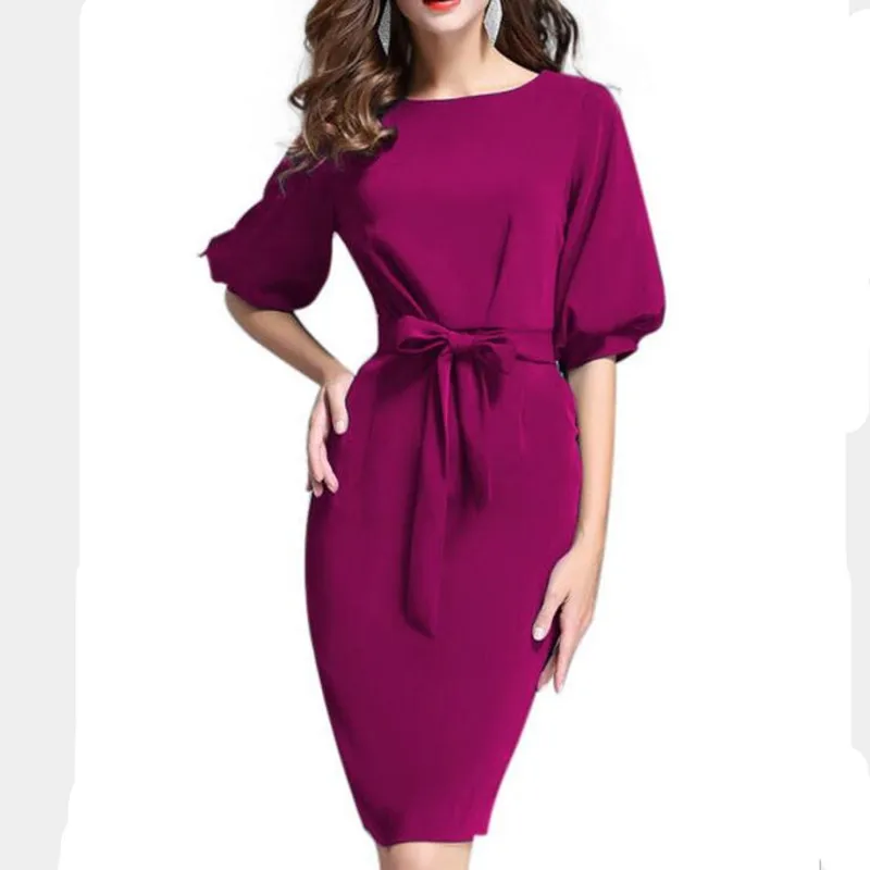 

2019 Spring Summer Women Elegant Dress New Fashion Half Sleeve Work Business Wear Office Lady Bodycon Pencil Midi Dress Vestidos