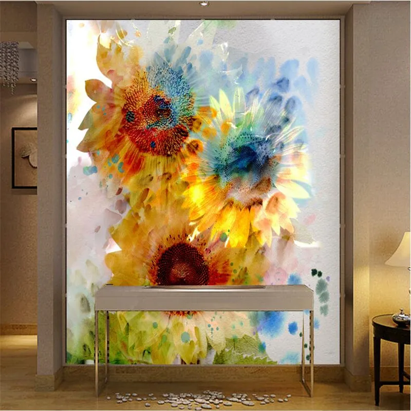 beibehang wallpaper quality flash silver cloth / Minimalist abstract entrance sofa painting sunflowers large mural | Обустройство