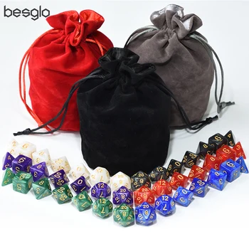 

6 Set Pearlized Plastic Dice with Big Velvet Pouch for Board Games RPG Dice (Golden Numbers)