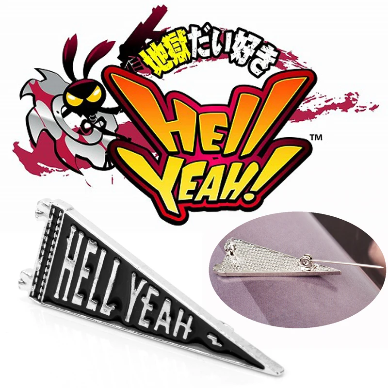 

Enamel Brooch Black Letter Hell Yeah Metal Pin Brooch Horror Badge Brooches For Women Men Gifts