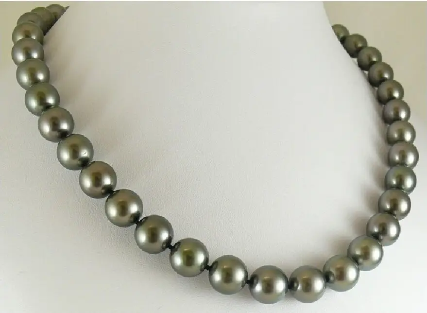 

14k White Gold Clasp 18" Tahitian Black 10-11mm Round Pearl Necklace a(5.18)