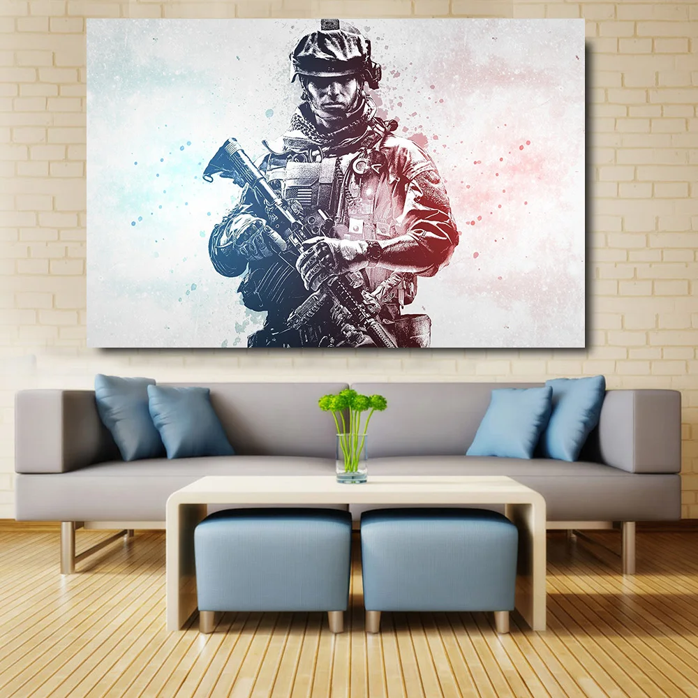 Embelish 1 Pieces Cool Soldier Man With Gun Wall Art Posters For Living