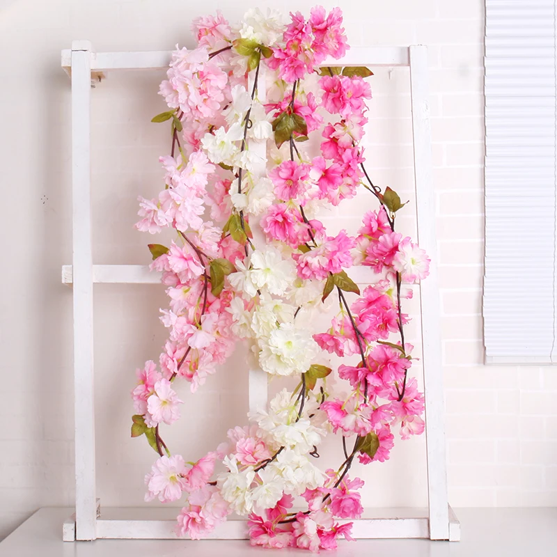 Artificial Flower Cherry Blossom Wedding Garland Vine Leaf Hanging Home Decor US