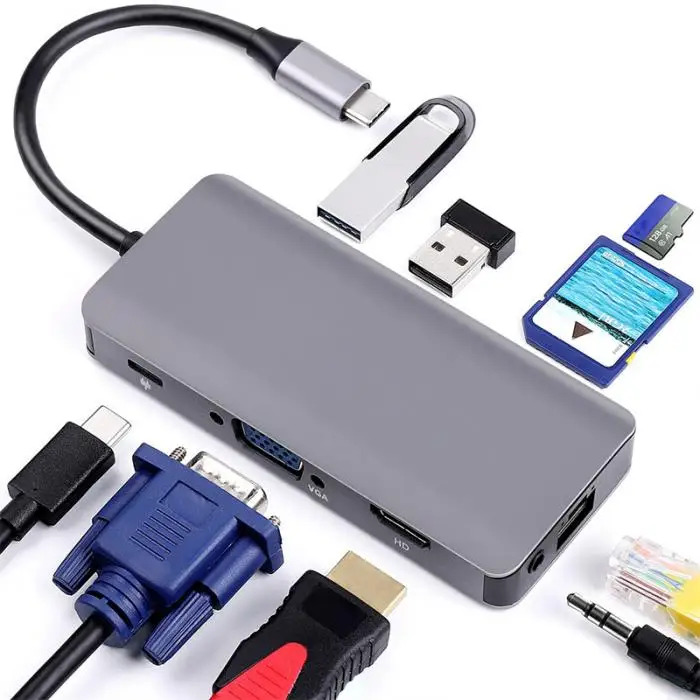 9 в 1 Тип C Hub адаптер USB C к HDMI 2 USB3.0 Micro SD/TF Card Reader с PD JLRL88