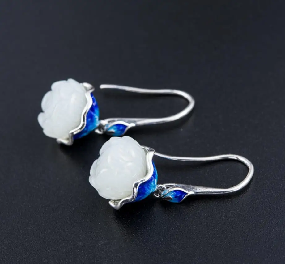 

Fashion Jewelry Hand Made 925 Solid Silver Natural Stone Woman Precious Stone Cute Romantic Dangle Earrings