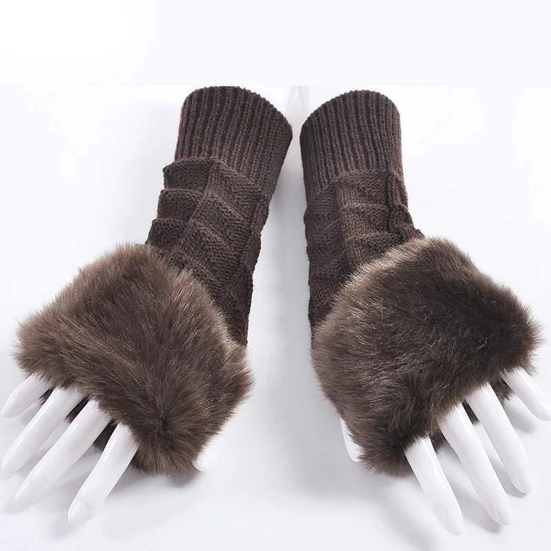 Зимние перчатки, модные женские вязаные перчатки без пальцев, вязаные варежки, теплые перчатки для зимы и осени