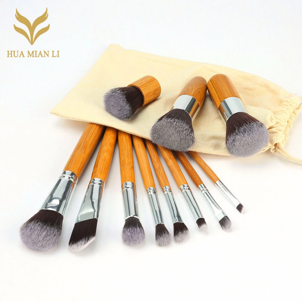 

HUAMIANLI high quality 11pcs Natural Bamboo Professional Makeup Brushes Set Foundation Blending Brush Tool Cosmetic Kits Makeup