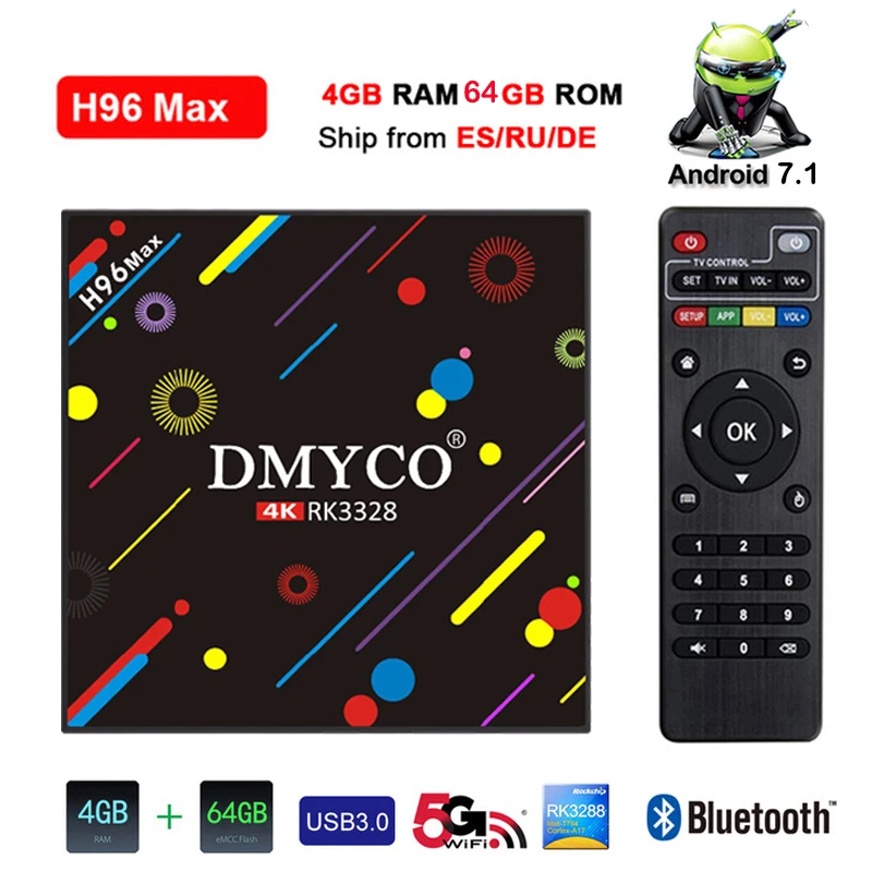 

H96 MAX H2 Android 7.1 Smart TV Box 4GB 64GB RK3328 Quad-core 2.4G/5G WiFi BT4.0 support iptv youtube Media Player Set top box