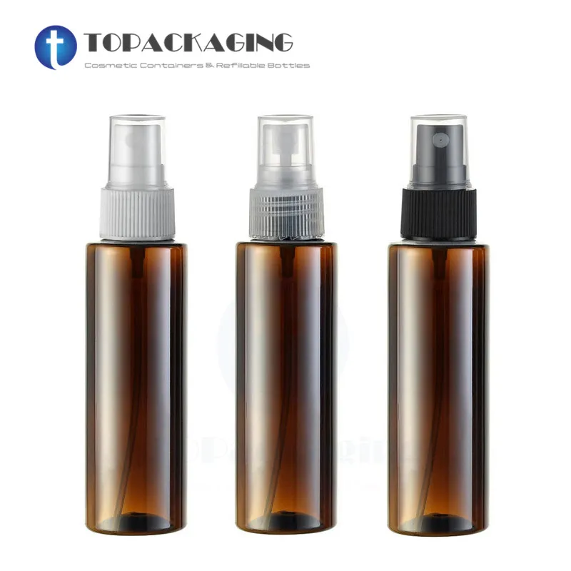 50PCS*100ML Spray Pump Bottle Brown Plastic Cosmetic Container Fine Mist  Atomizer Sprayer Empty Perfume Makeup Parfume Packing