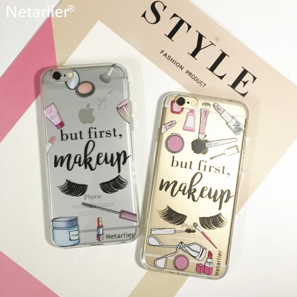 Netarlier New Original Case For iPhone 6 Plus/6s Plus &quotBut First Make Up Painted 5.5 inch Fashion Girl TPU Soft Phone Cover |