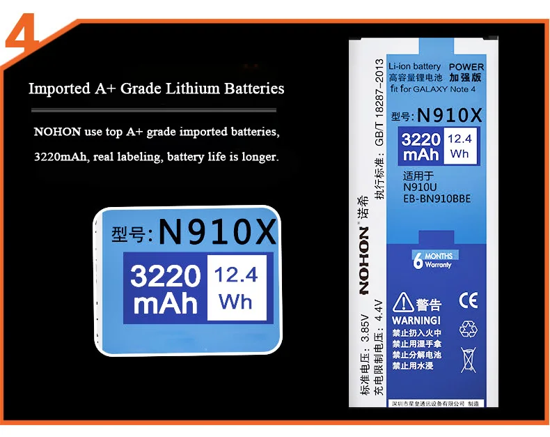 Оригинальная NOHON батарея для samsung Galaxy Note 2 3 4 Note2 N7100 Note3 NFC N9000 Note4 N9100 N910X реальная Высокая емкость батареи