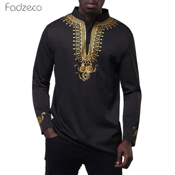 

Fadzeco 2019 African Shirt For Men Button Long Sleeves Shirt Big Size Dashiki Fashion Contrast Color Tribal Print Casual Men Top
