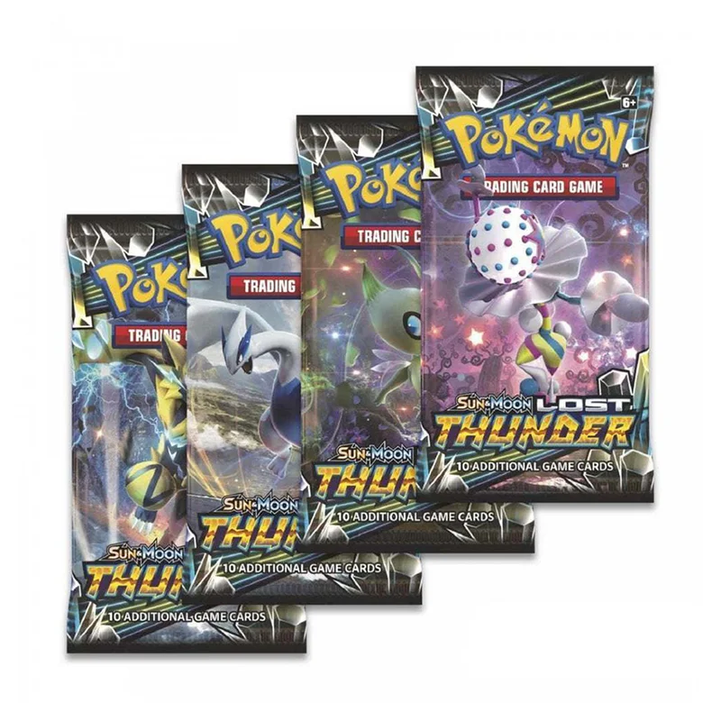Baratos 36 paquetes por caja Pokemon TCG Tarjeta de edición en inglés Pikamon Pokemon Sun Moon Lost Thunder suplemento paquete niños juguete regalo