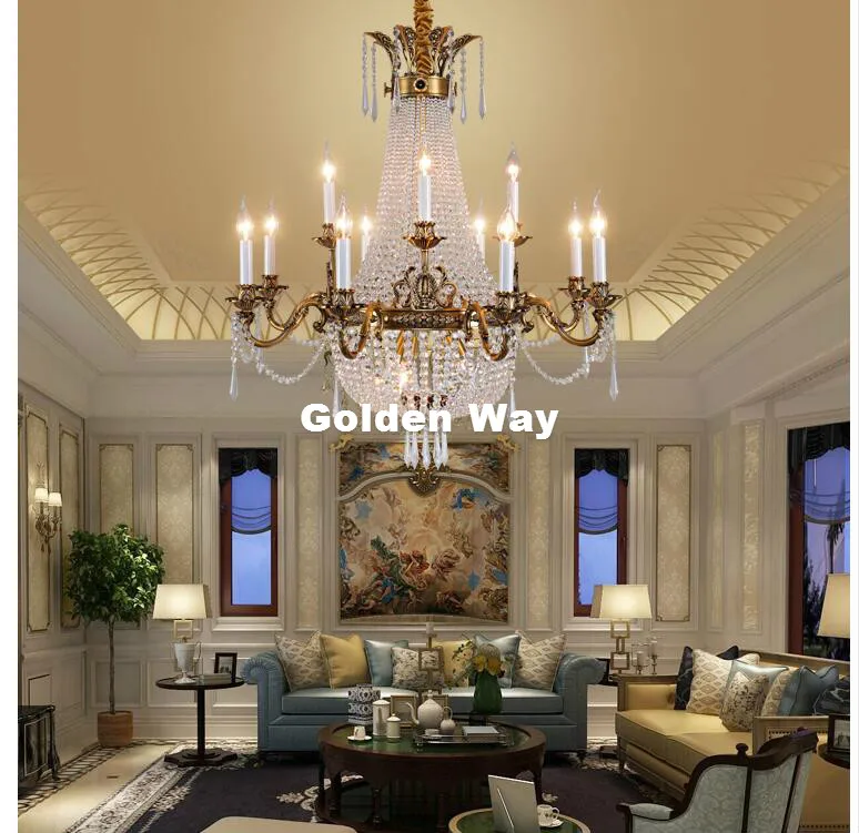 

European Copper Chandelier Bronze Material Light E14 Crystal Chandelier Lamp Crystal Lustre Light Fixture Villa Cristal Lighting
