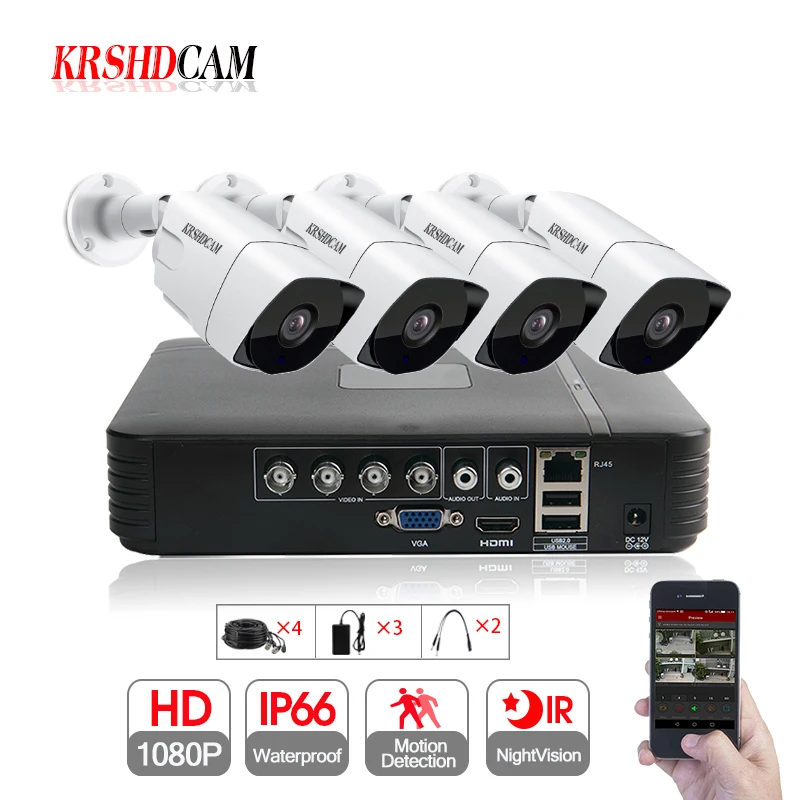 

4CH AHD Kit 1080N DVR 4PCS 1080P SONY CCTV Camera IR Waterproof Outdoor Security Cameras Home Video Surveillance System