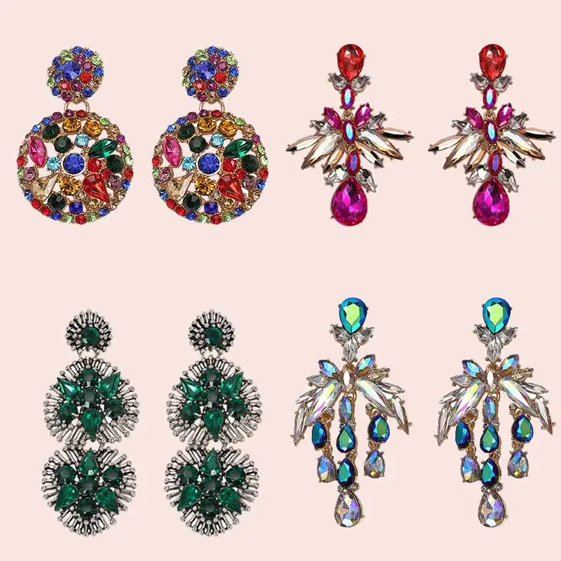 

Dvacaman Baroque Colorful Crystal Rhinestone Drop Earrings for Women Party Wedding Big Statement Earrings Indian Bridal Jewelry