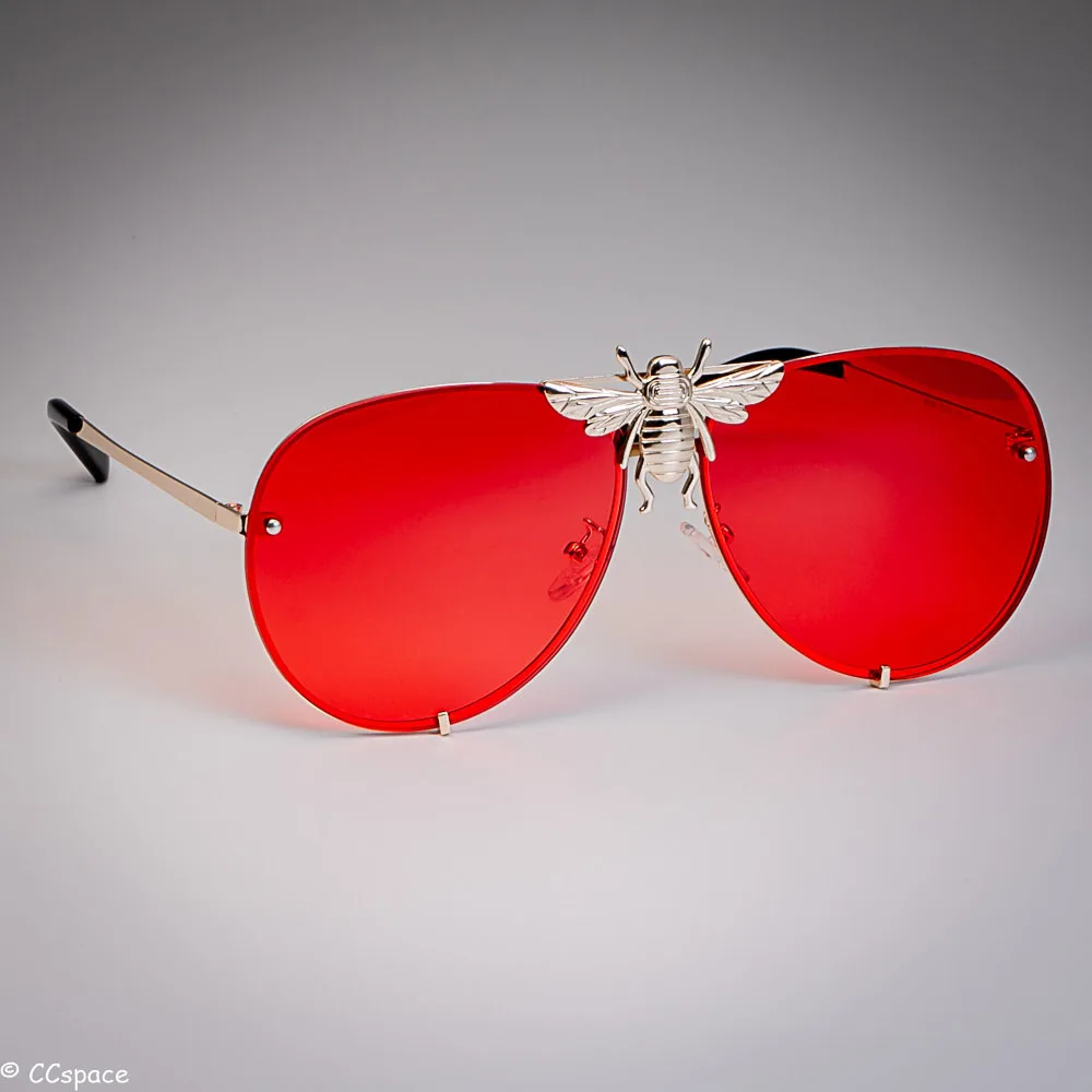 New Designer Style Gold Bee Oversized Square UV Summer Holiday Sunglasses