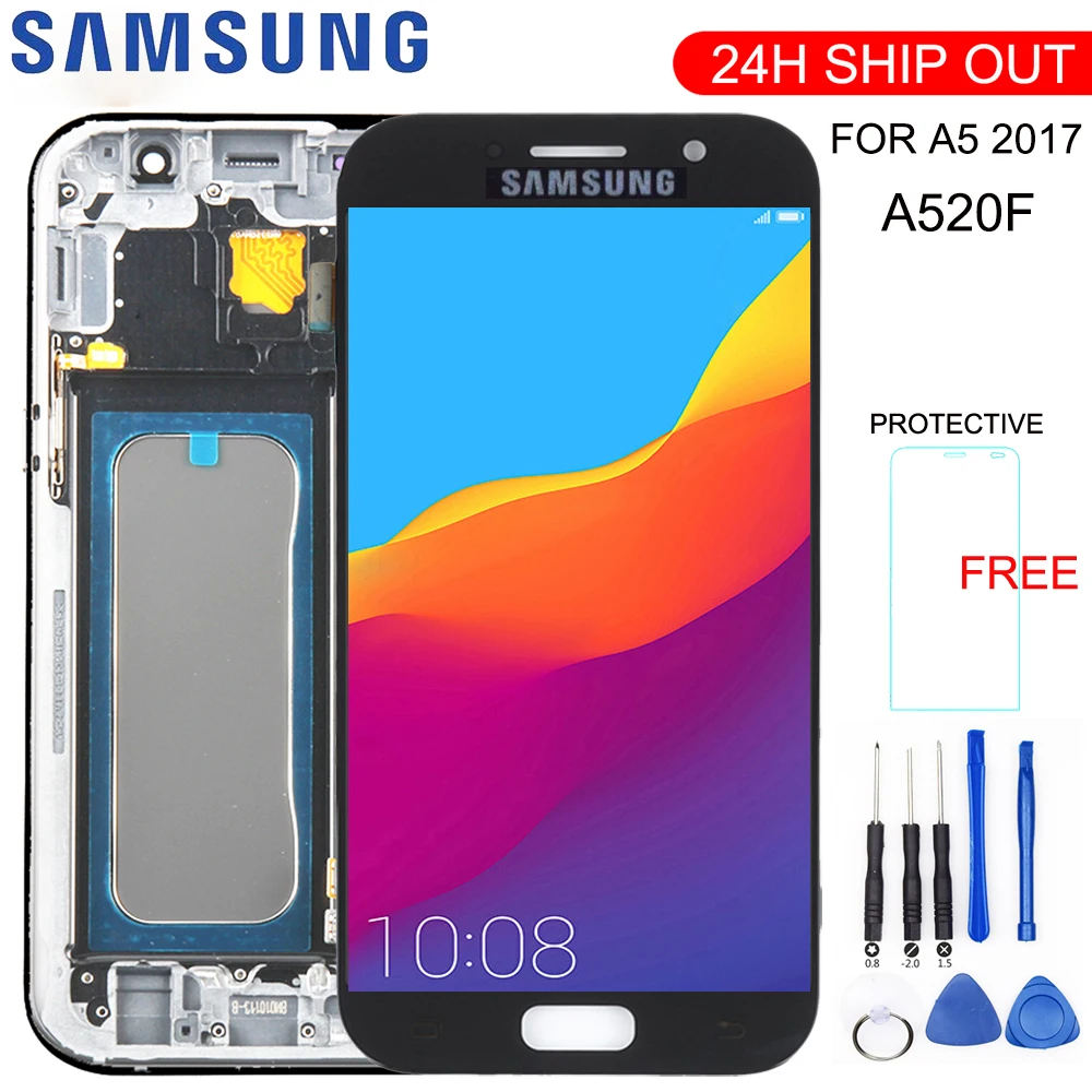 

TFT For SAMSUNG GALAXY A5 2017 A520F LCD Touch Digitizer Sensor Glass Assembly Frame For SAMSUNG A520 Display Screen SM-A520F