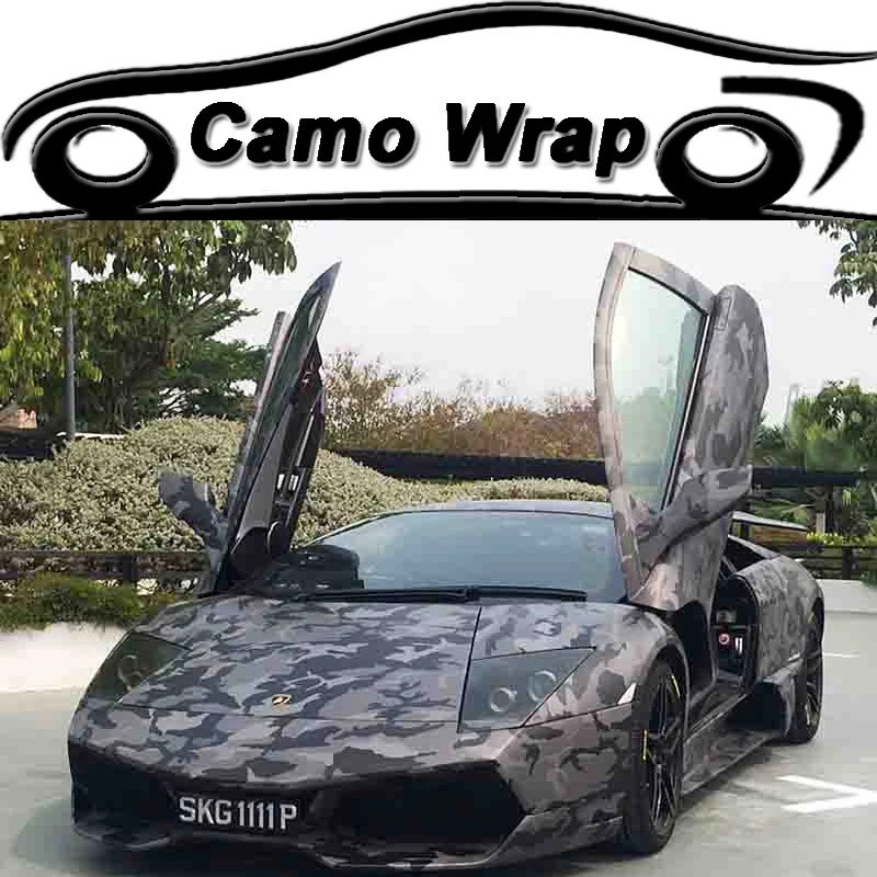 

Arctic Camouflage Vinyl Film Adhesive Black Grey Vinyl Film Car Wrap Sticker Motorcycle Truck Car Body Wrapping Foil Air Bubble