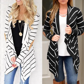 

Open Stitch Slim Long Jacket Women Fashion Turn-Down Collar Coat Thin Autumn Winter Outerwear Striped Office Lady Casual Jackets