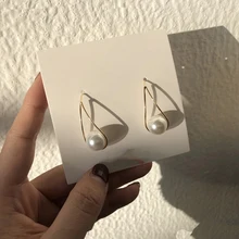 Модные женские милые корейские элегантные серьги-кольца с искусственным жемчугом, простые серьги-кольца для женщин и девушек, ювелирное изделие в подарок