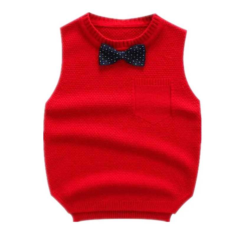 Свитер для мальчиков; сезон осень-зима; жилет для мальчиков с галстуком-бабочкой; Толстый Детский свитер; серый, синий, красный теплый пуловер; Детский кардиган; От 2 до 9 лет - Цвет: red
