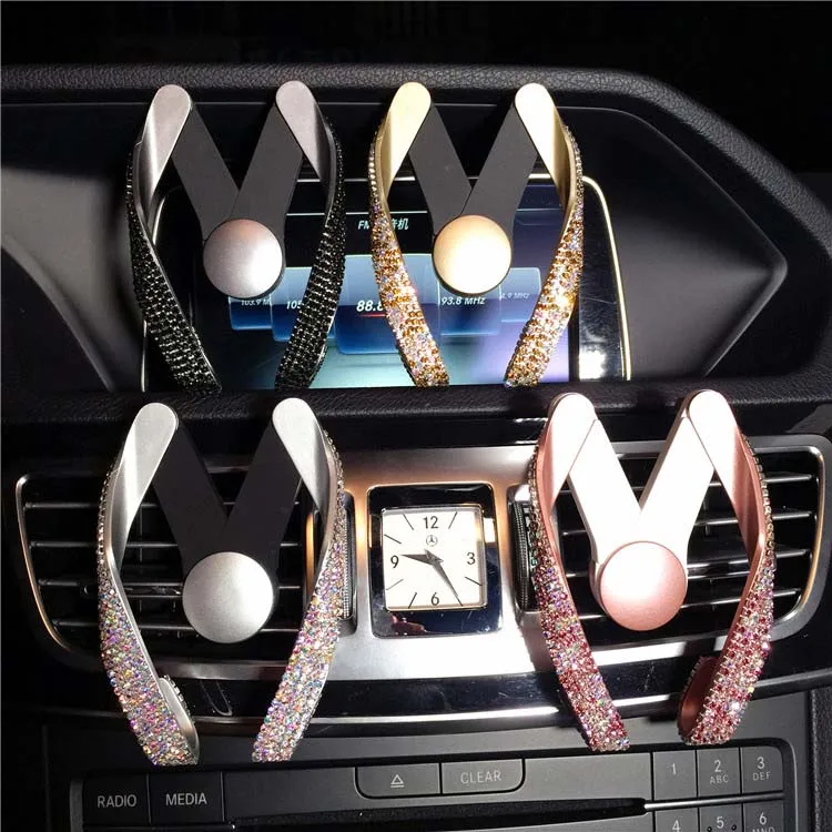 Crystal Rhinestone Car Mobile Phone Holder Air Vent Mount Diamond ABS Phone Stand Holder Adjustable for iPhone GPS Car Styling